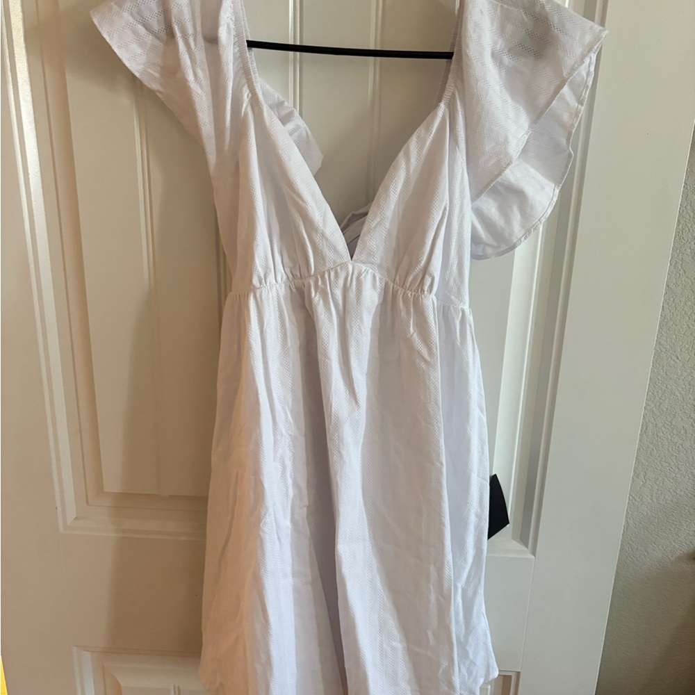 White Flutter Sleeve Dress